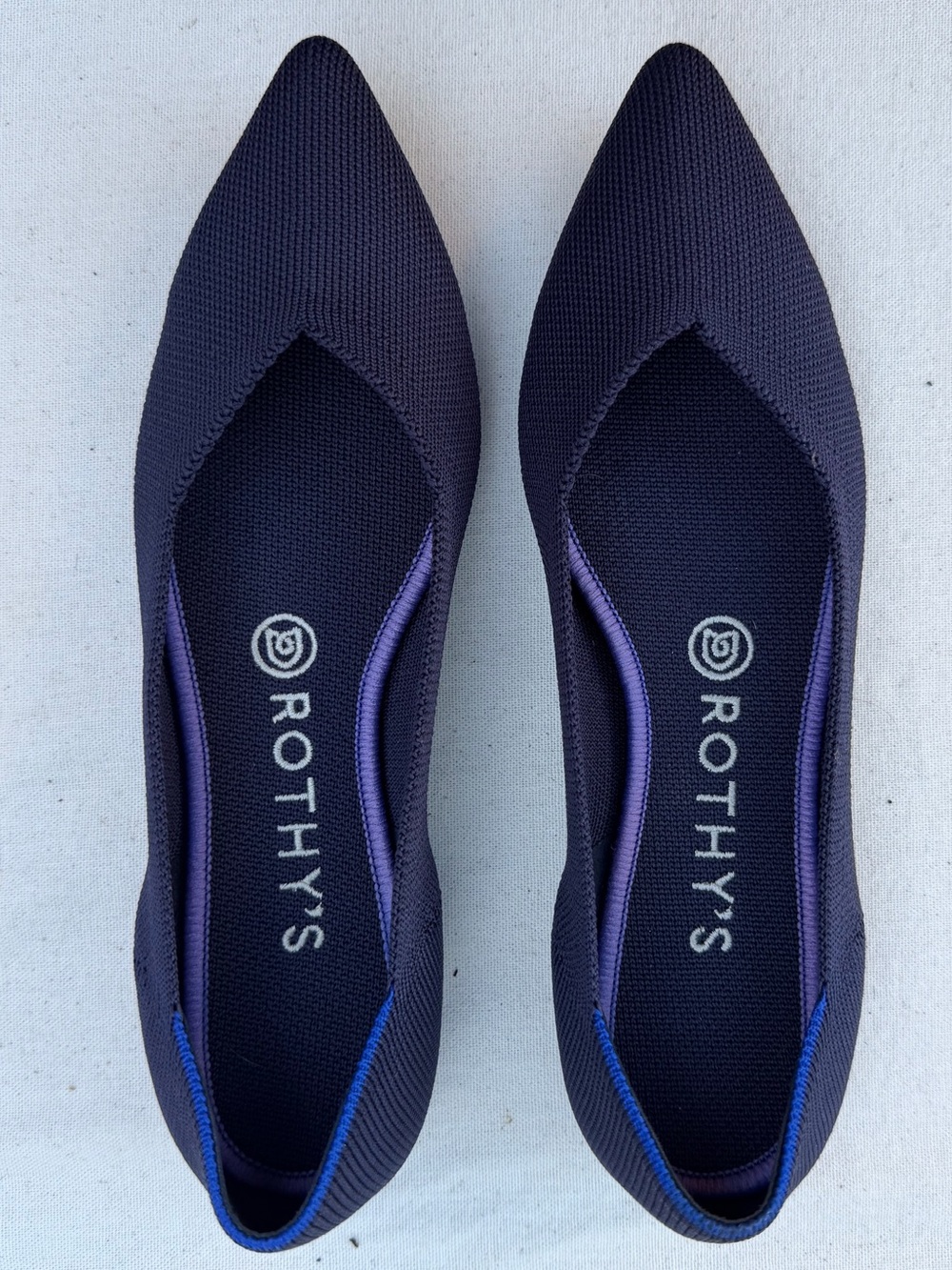 Rothy's Pointed-Toe Flats in Navy with Blue Accent